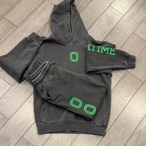 Kids Dark Gray Hoodie and Joggers Set with Green Details